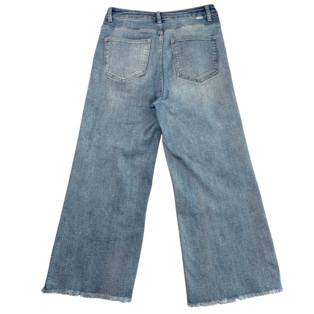 Risen Womens Wide Leg Jeans Size 30 High Rise Raw Hem Cropped Denim - Picture 5 of 11